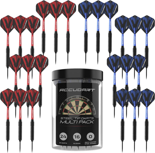24Pk Steel Tip Dart Multi-Pack - Onyx Coated Steel Tip Barrel - Polycarbonate Shafts - Standard Poly Flights