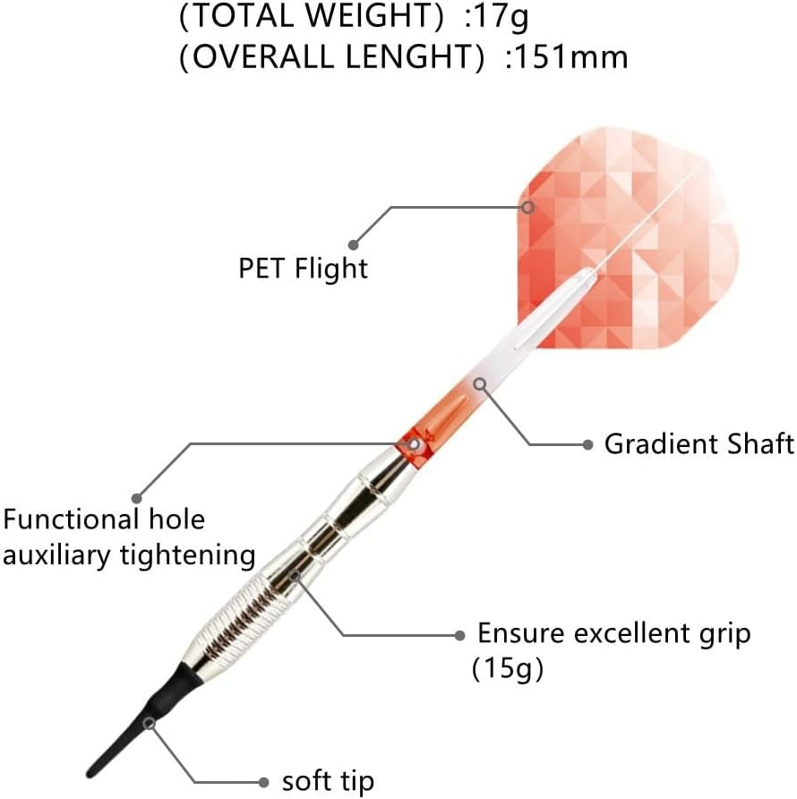 Professional Soft Tip Darts Set, Plastic Darts Tip Electronic Darts Metal Barrels,3 Pcs Set 17 Grams, for Electronic Dart Board(Green)