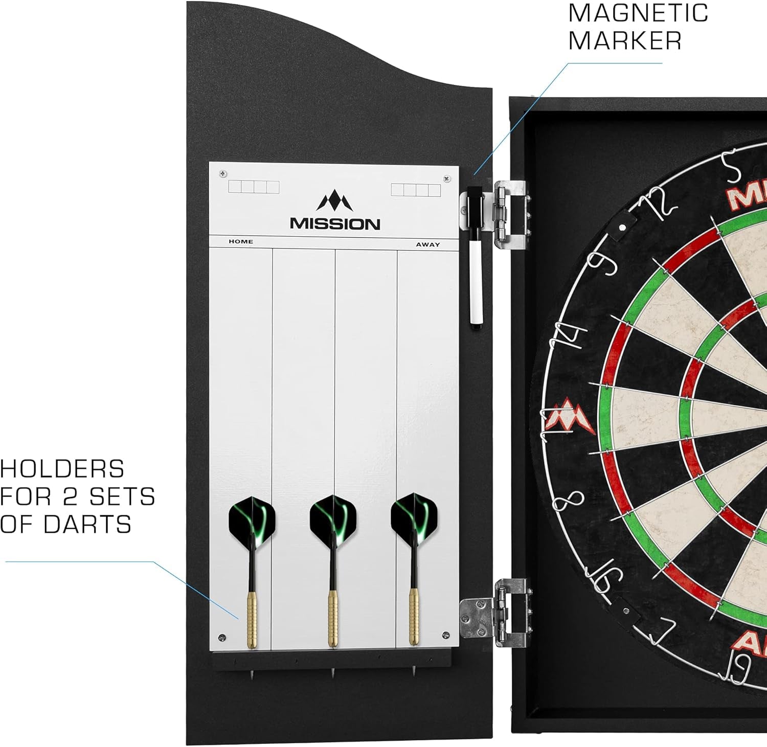 Home Centre | Complete Darts Package Including Apollo Dartboard with Cabinet, Easy Wipe Score Panels and 2 Sets of Darts, Black (CAB508)