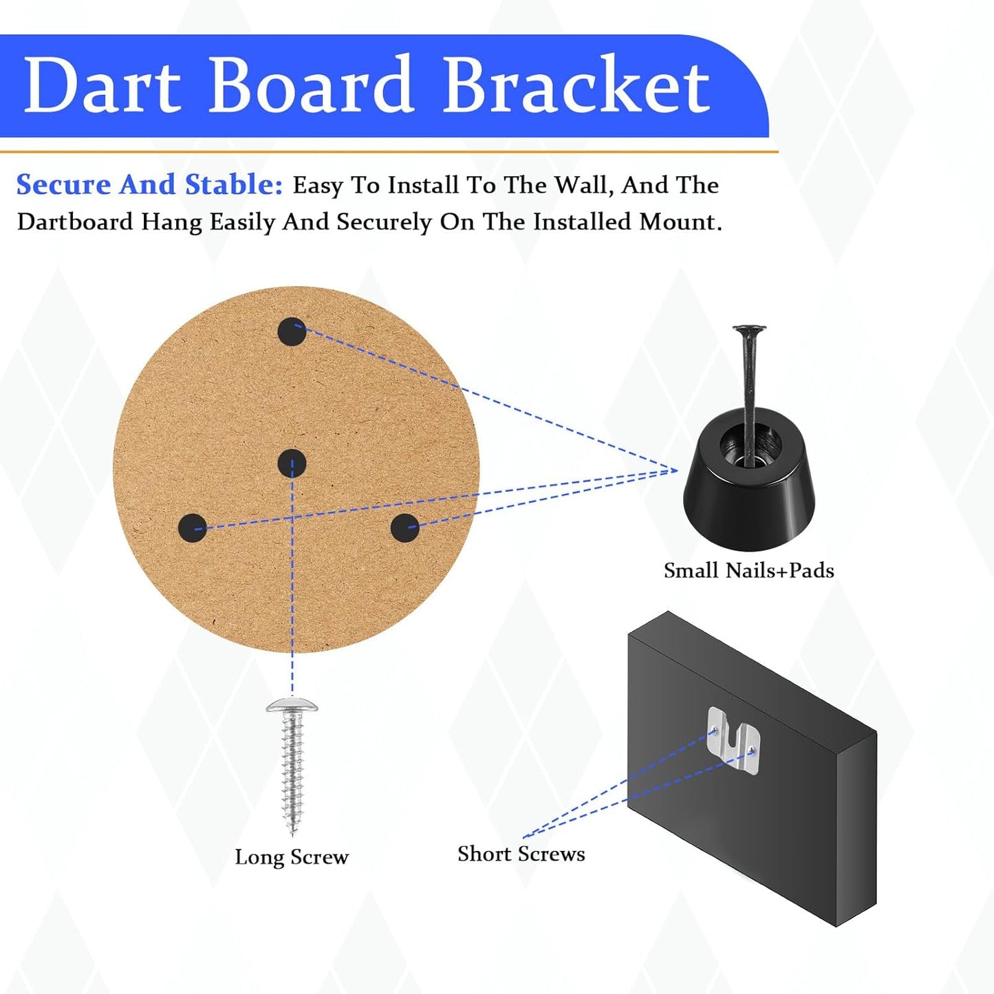 2Sets Dart Holder Wall Mount, Dart Board Wall Protectors, Dartboard Mounting Bracket Kit, Hang Board Mounting Bracket Kit Includes Screws, Nails, Stabilizers for Hanging Dartboard