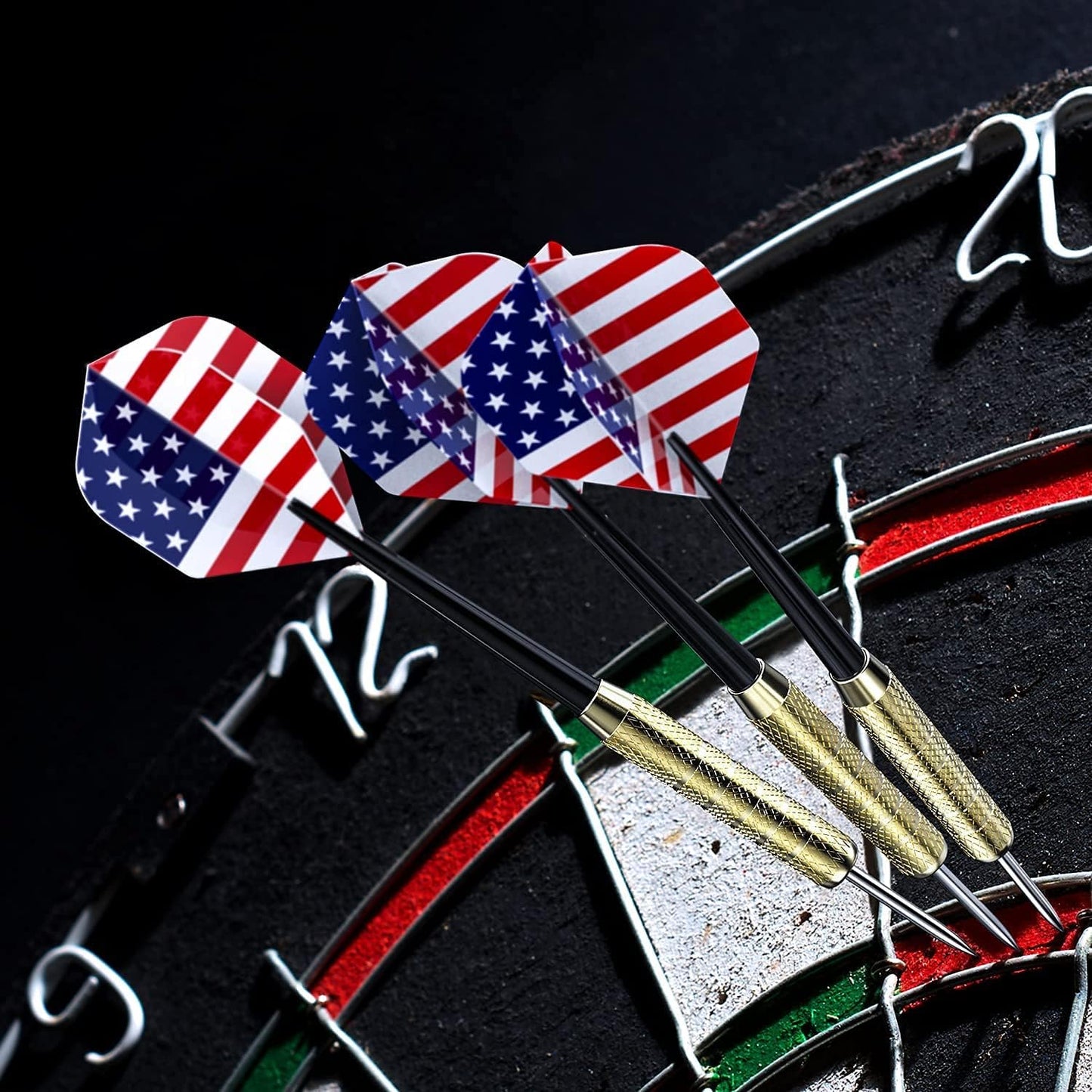 Steel Tip Darts, Professional Metal Darts with National Flag Flights (4 Styles) - Dart Metal Tip Set, 12 Pcs Metal Dart, Darts for Dartboard with 3 Free PVC Dart Rods