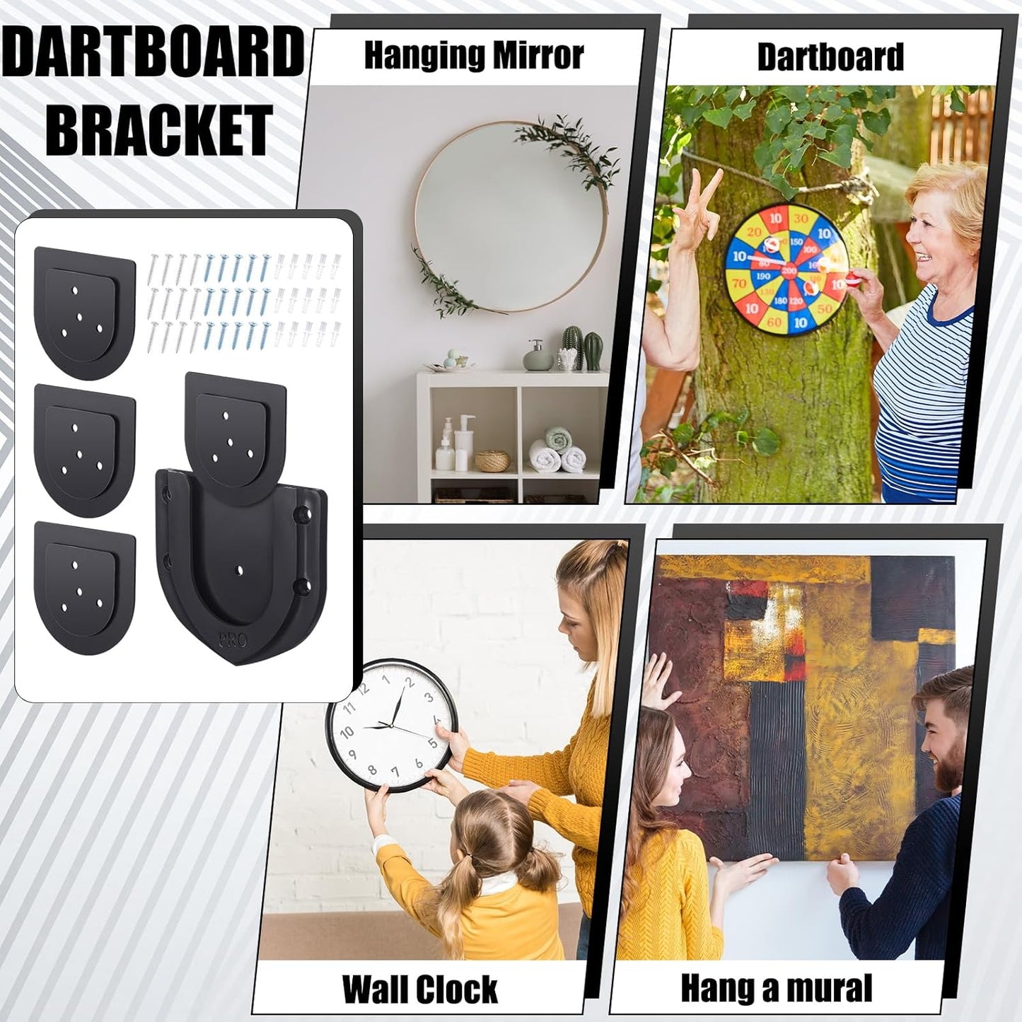 3 Sets Dart Board Mounting Bracket Dartboard Stand Holder Backing Accessories Portable Professional U Shaped Dart Board Wall Protectors with Screws Hanging Hardware