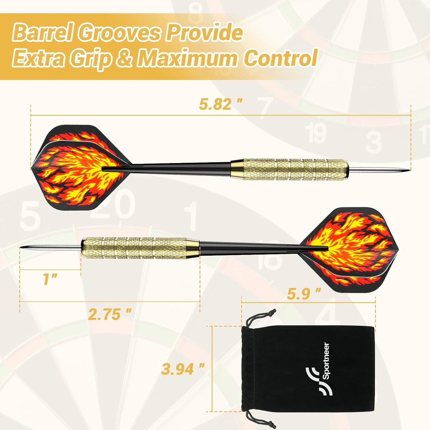 Darts Metal Tip Dart Set: Steel Tip Darts Set Professional Darts Brass Barrels Metal Tip Darts Extra Flights Premium Darts 18 Pcs for Dartboard with 6 Free PVC Dart Rods and Carrying Bag