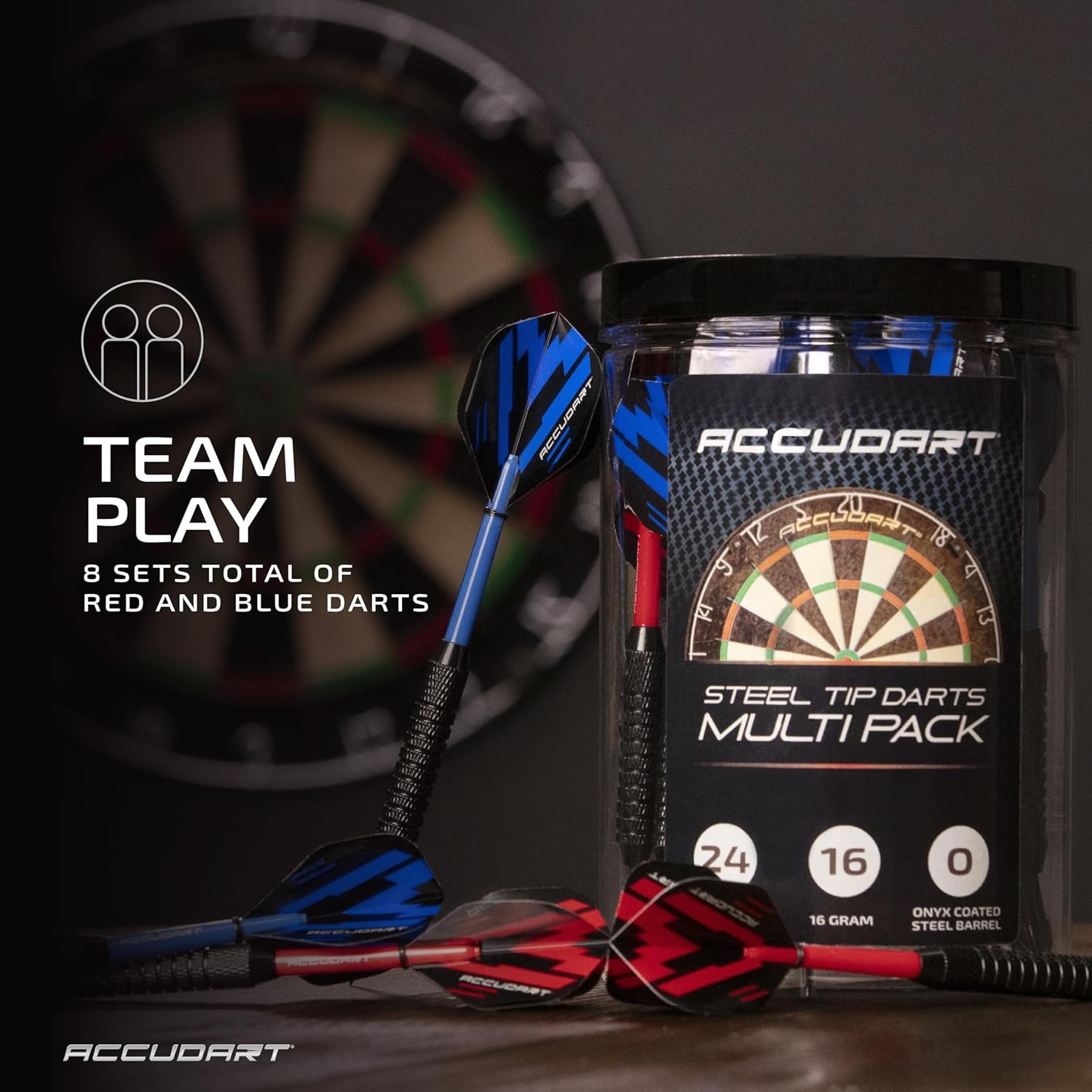 24Pk Steel Tip Dart Multi-Pack - Onyx Coated Steel Tip Barrel - Polycarbonate Shafts - Standard Poly Flights