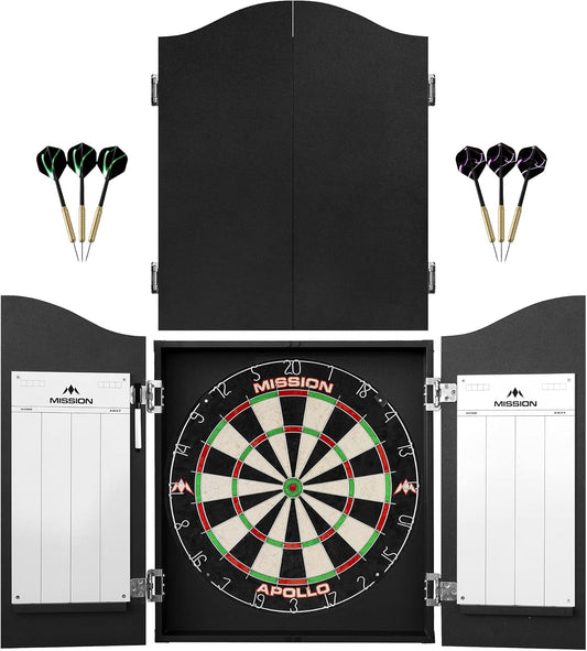 Home Centre | Complete Darts Package Including Apollo Dartboard with Cabinet, Easy Wipe Score Panels and 2 Sets of Darts, Black (CAB508)