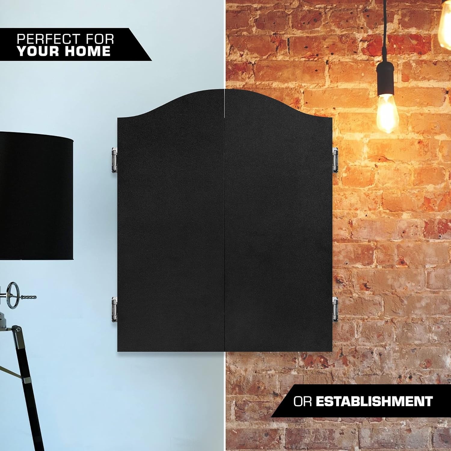 Home Centre | Complete Darts Package Including Apollo Dartboard with Cabinet, Easy Wipe Score Panels and 2 Sets of Darts, Black (CAB508)