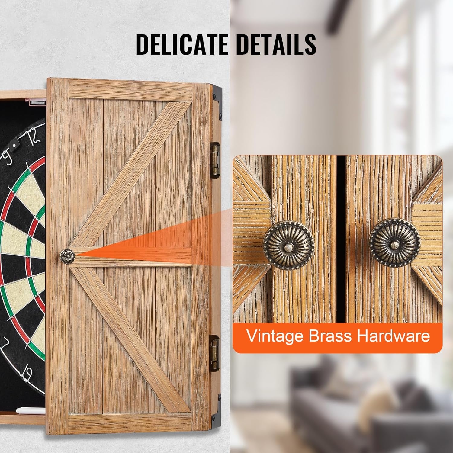 Dartboard Cabinet, Solid Wood Dartboard Cabinet Set, Official Size Hideaway Cabinet with Socreboard and Accessories, Features Easy Assembly, Idea for Cricket Games (Dartboard Not Included)