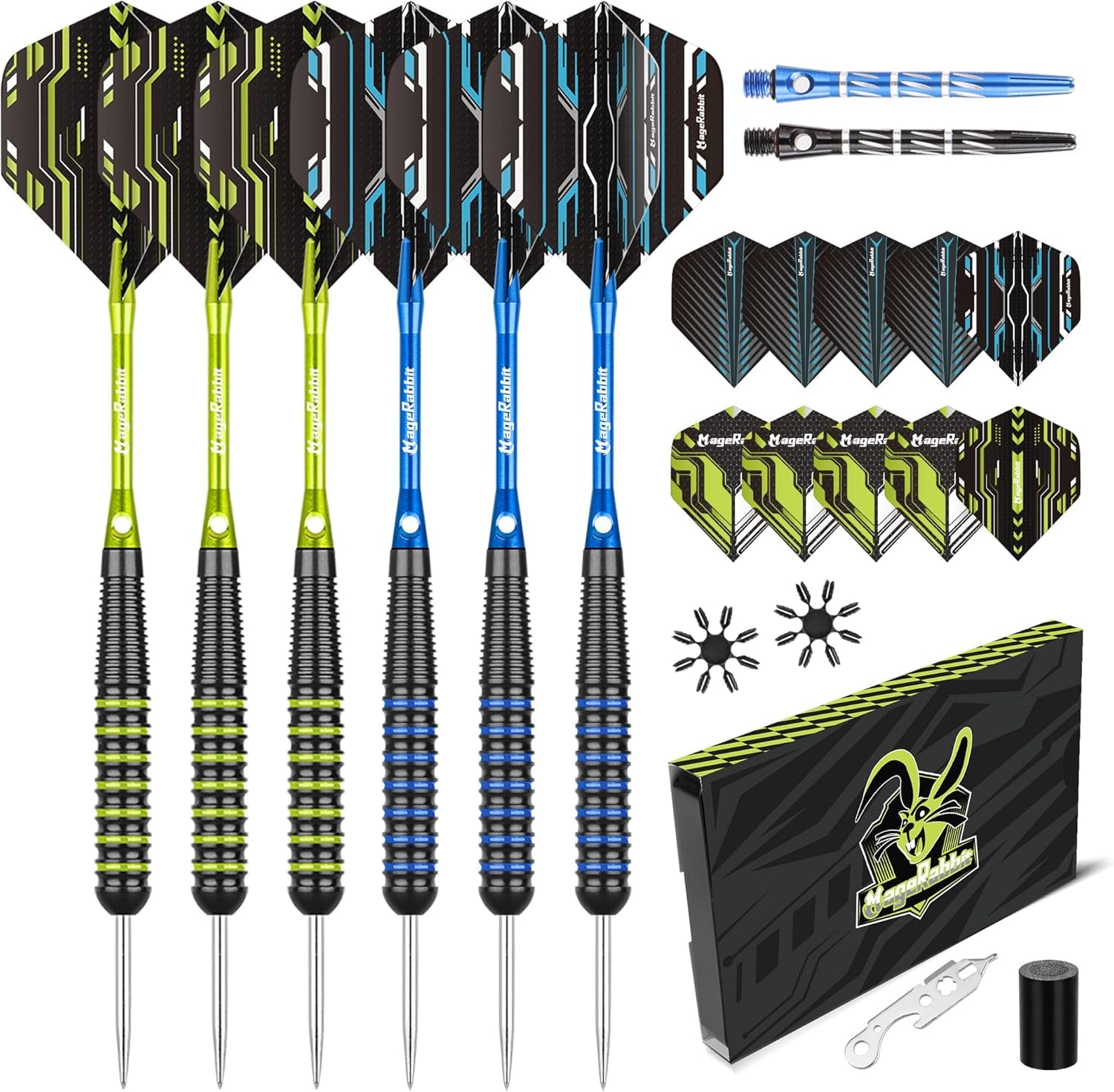 Professional Metal Tip Darts 6Pcs 22G, Tournament-Grade Steel Tip Darts with Extra16 Dart Flights, 8 Shafts & Sharpener ，Complete Dart Accessories Kit for League Play