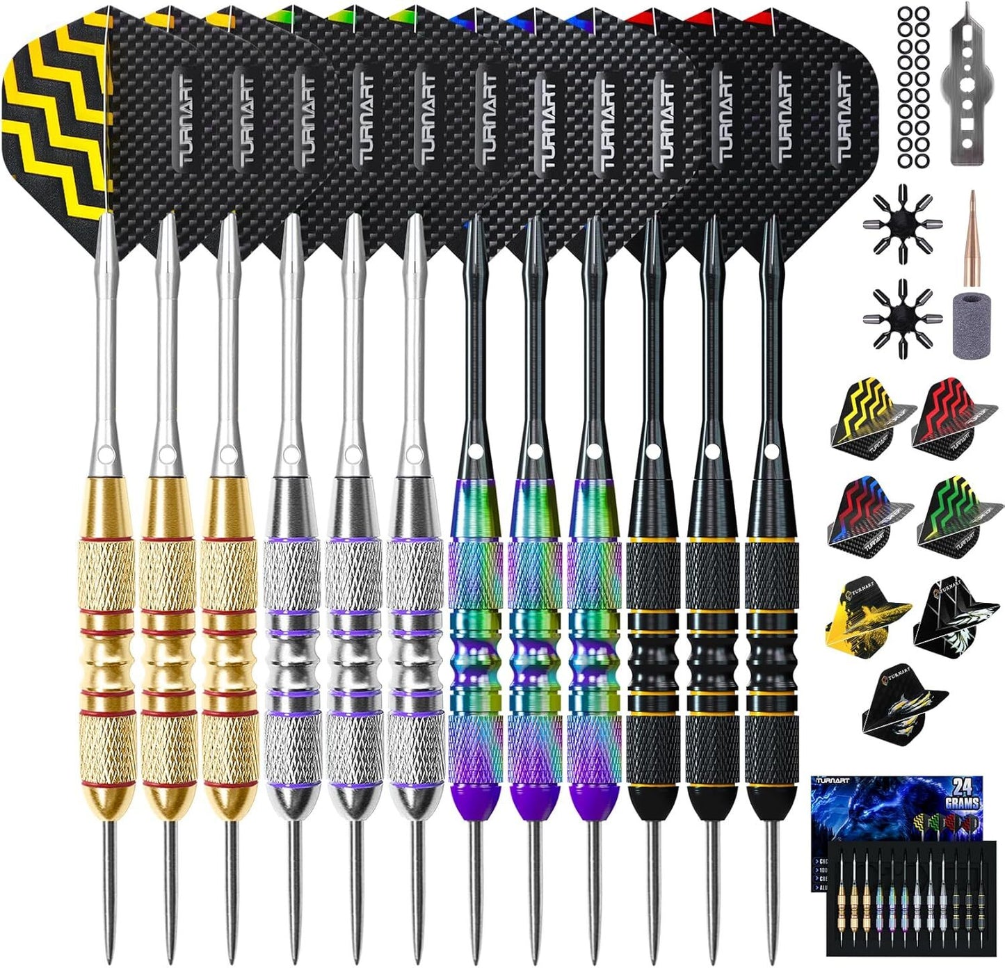 Turnart Darts Metal Tip Set - Steel Tip Darts Darts Set Professional Metal Darts