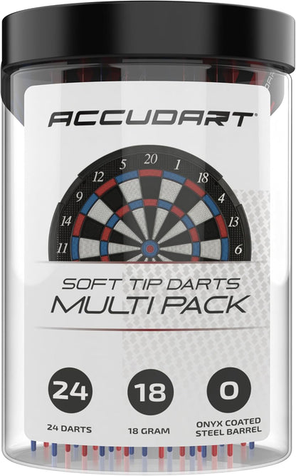 24Pk Soft Tip Dart Multi-Pack - Onyx Coated Soft Tip Barrel - Polycarbonate Shafts - Standard Poly Flights
