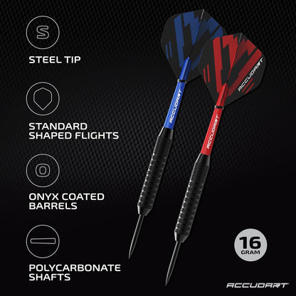 24Pk Steel Tip Dart Multi-Pack - Onyx Coated Steel Tip Barrel - Polycarbonate Shafts - Standard Poly Flights