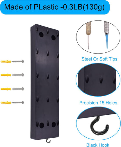 Dart Holder Wall Mount/Stand/Caddy/Display Rack Storage -Plastic -Hold 15 Steel or Soft Tip Darts W Screws -No Darts Included