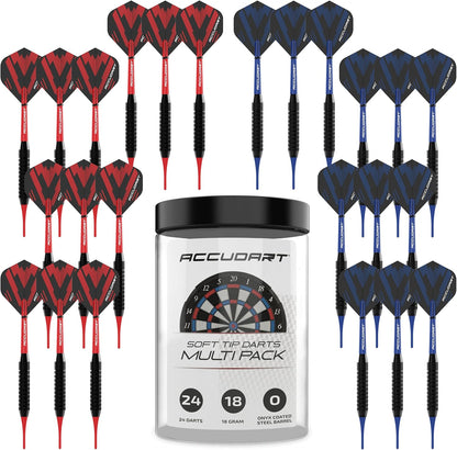 24Pk Soft Tip Dart Multi-Pack - Onyx Coated Soft Tip Barrel - Polycarbonate Shafts - Standard Poly Flights