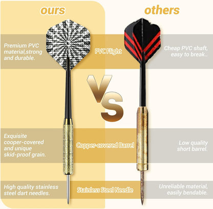 Darts Metal Tip Dart Set: Steel Tip Darts Set Professional Darts Brass Barrels Metal Tip Darts Extra Flights Premium Darts 18 Pcs for Dartboard with 6 Free PVC Dart Rods and Carrying Bag
