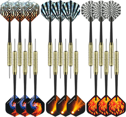 Darts Metal Tip Dart Set: Steel Tip Darts Set Professional Darts Brass Barrels Metal Tip Darts Extra Flights Premium Darts 18 Pcs for Dartboard with 6 Free PVC Dart Rods and Carrying Bag