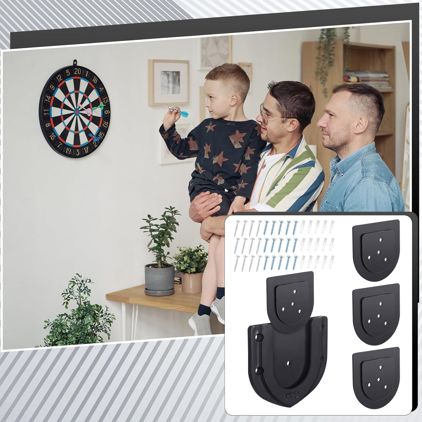 3 Sets Dart Board Mounting Bracket Dartboard Stand Holder Backing Accessories Portable Professional U Shaped Dart Board Wall Protectors with Screws Hanging Hardware