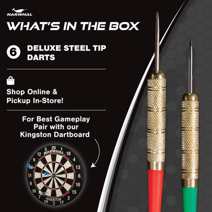 Recreational Steel Tip Dart Set for Bristle Dartboards, 15G, 5.6 In. 6 Pack for 2 Players