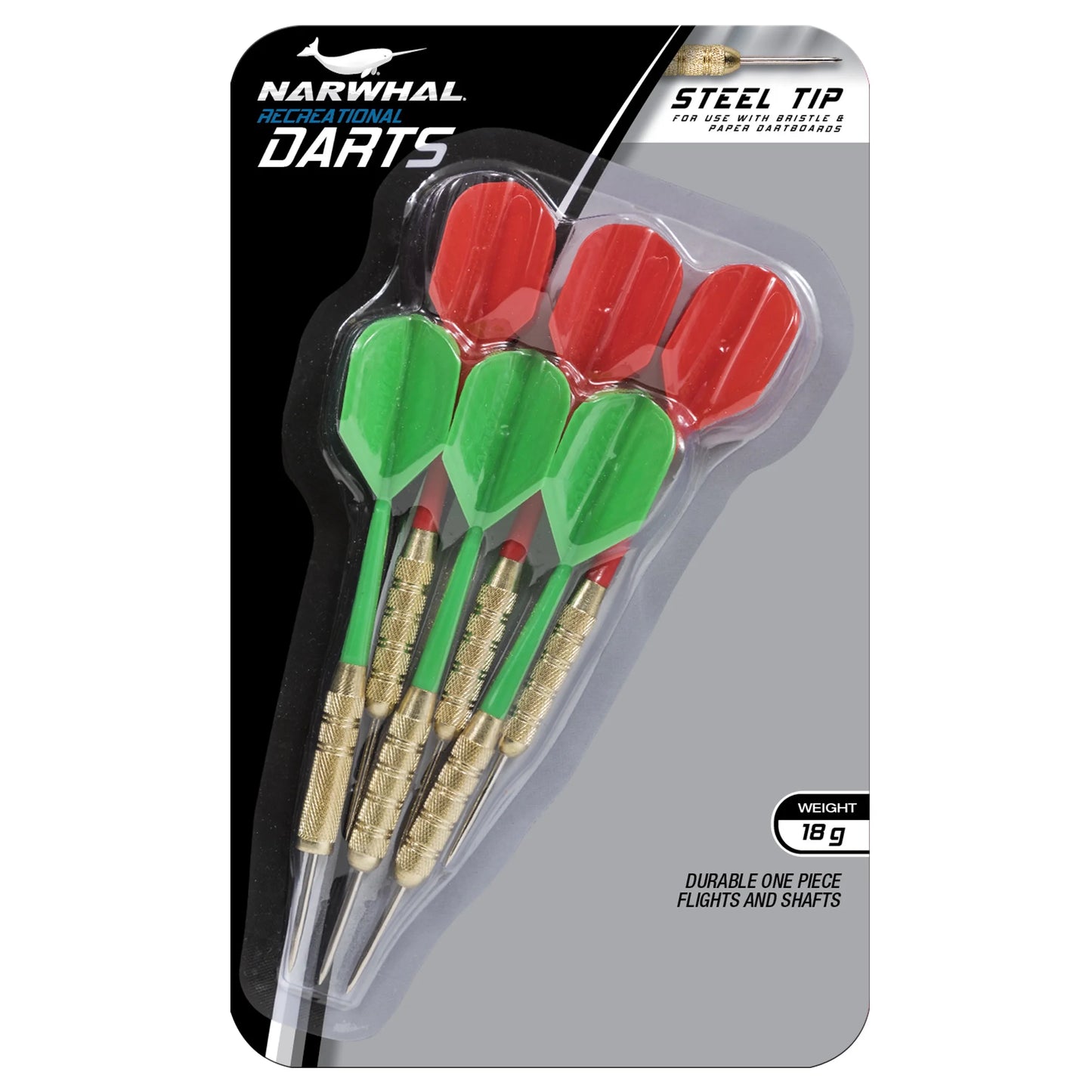Recreational Steel Tip Dart Set for Bristle Dartboards, 15G, 5.6 In. 6 Pack for 2 Players