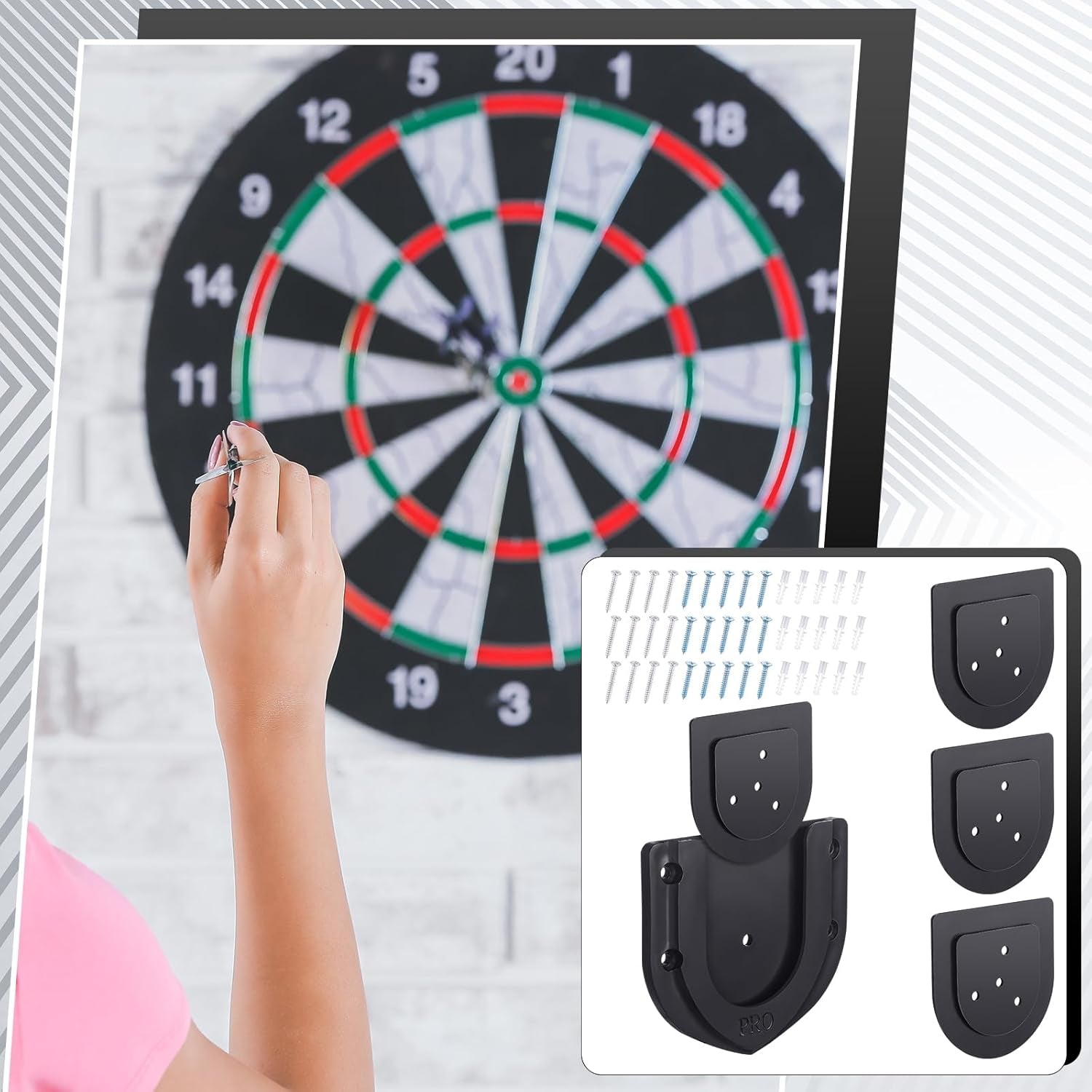 3 Sets Dart Board Mounting Bracket Dartboard Stand Holder Backing Accessories Portable Professional U Shaped Dart Board Wall Protectors with Screws Hanging Hardware