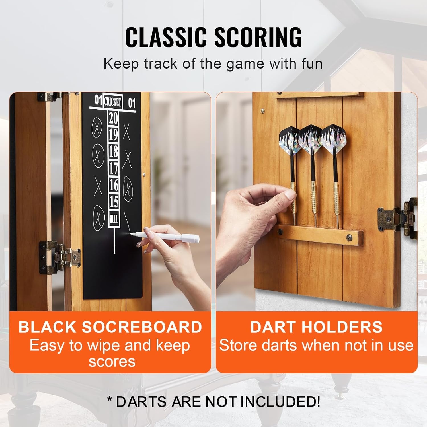 Dartboard Cabinet, Solid Wood Dartboard Cabinet Set, Official Size Hideaway Cabinet with Socreboard and Accessories, Features Easy Assembly, Idea for Cricket Games (Dartboard Not Included)