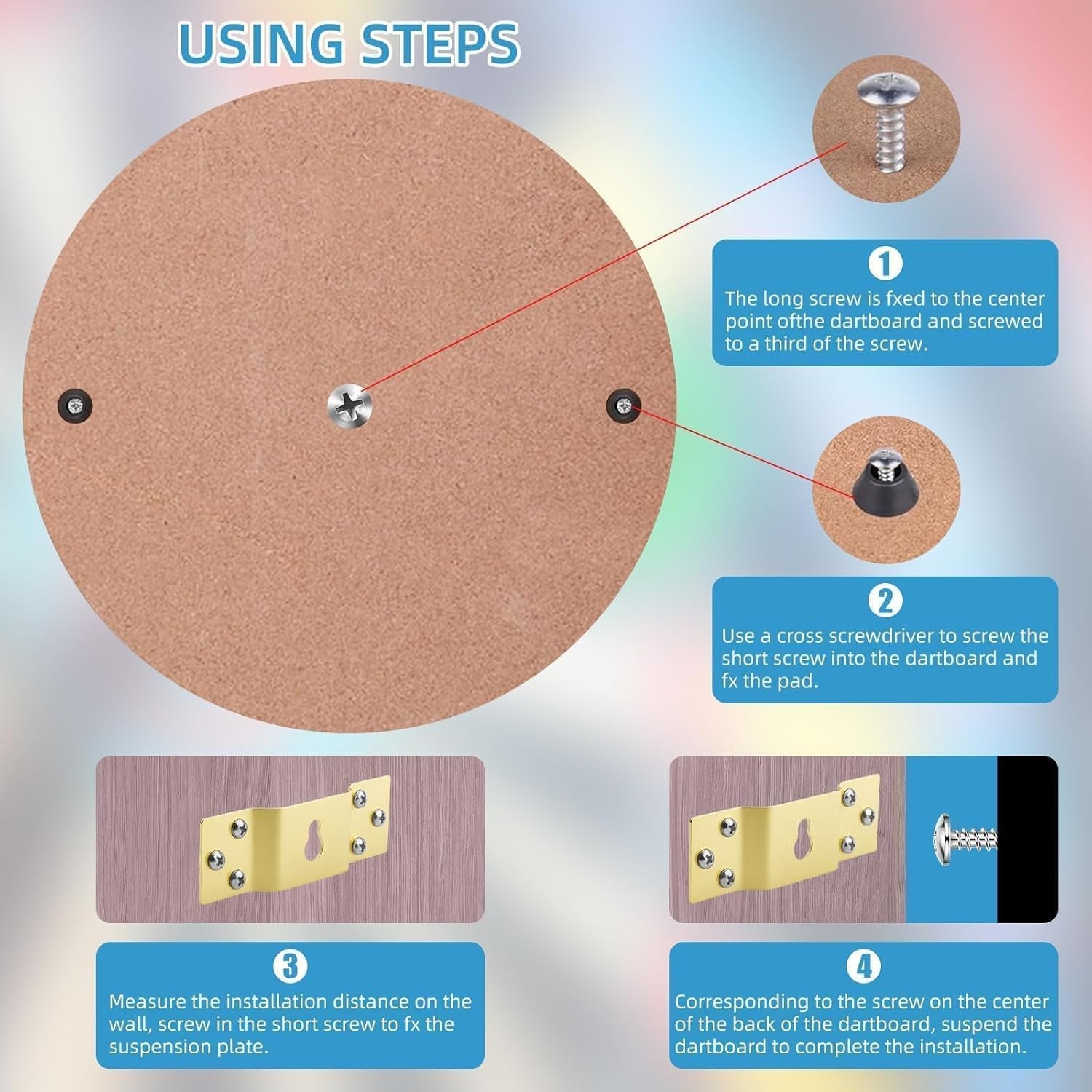 1Set Gold Metal Dartboard Hanger, Portable-Dartboard Mounting Bracket Kit, Dart Board Bracket Hanging Dartboards with Screws, Nails and Stabilisers Dart