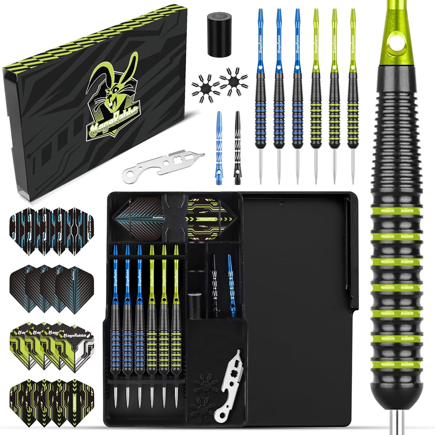Professional Metal Tip Darts 6Pcs 22G, Tournament-Grade Steel Tip Darts with Extra16 Dart Flights, 8 Shafts & Sharpener ，Complete Dart Accessories Kit for League Play