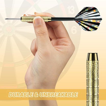 Darts Metal Tip Dart Set: Steel Tip Darts Set Professional Darts Brass Barrels Metal Tip Darts Extra Flights Premium Darts 18 Pcs for Dartboard with 6 Free PVC Dart Rods and Carrying Bag