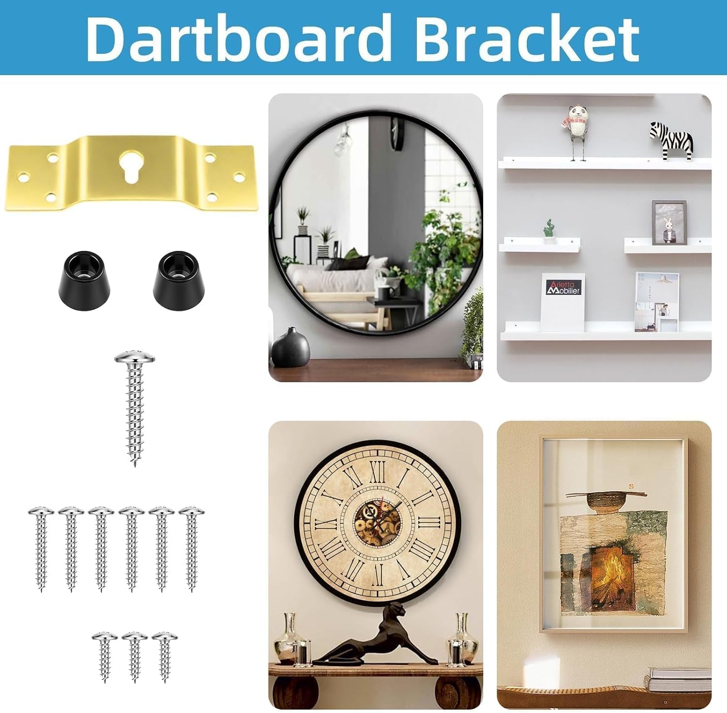 1Set Gold Metal Dartboard Hanger, Portable-Dartboard Mounting Bracket Kit, Dart Board Bracket Hanging Dartboards with Screws, Nails and Stabilisers Dart