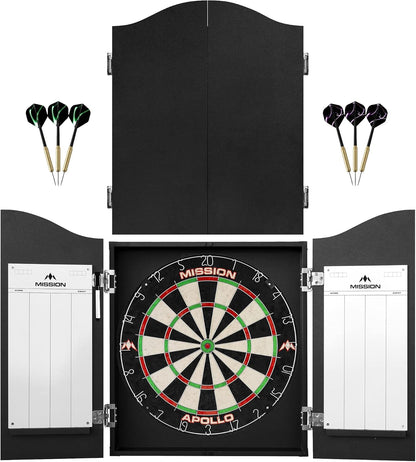 Home Centre | Complete Darts Package Including Apollo Dartboard with Cabinet, Easy Wipe Score Panels and 2 Sets of Darts, Black (CAB508)