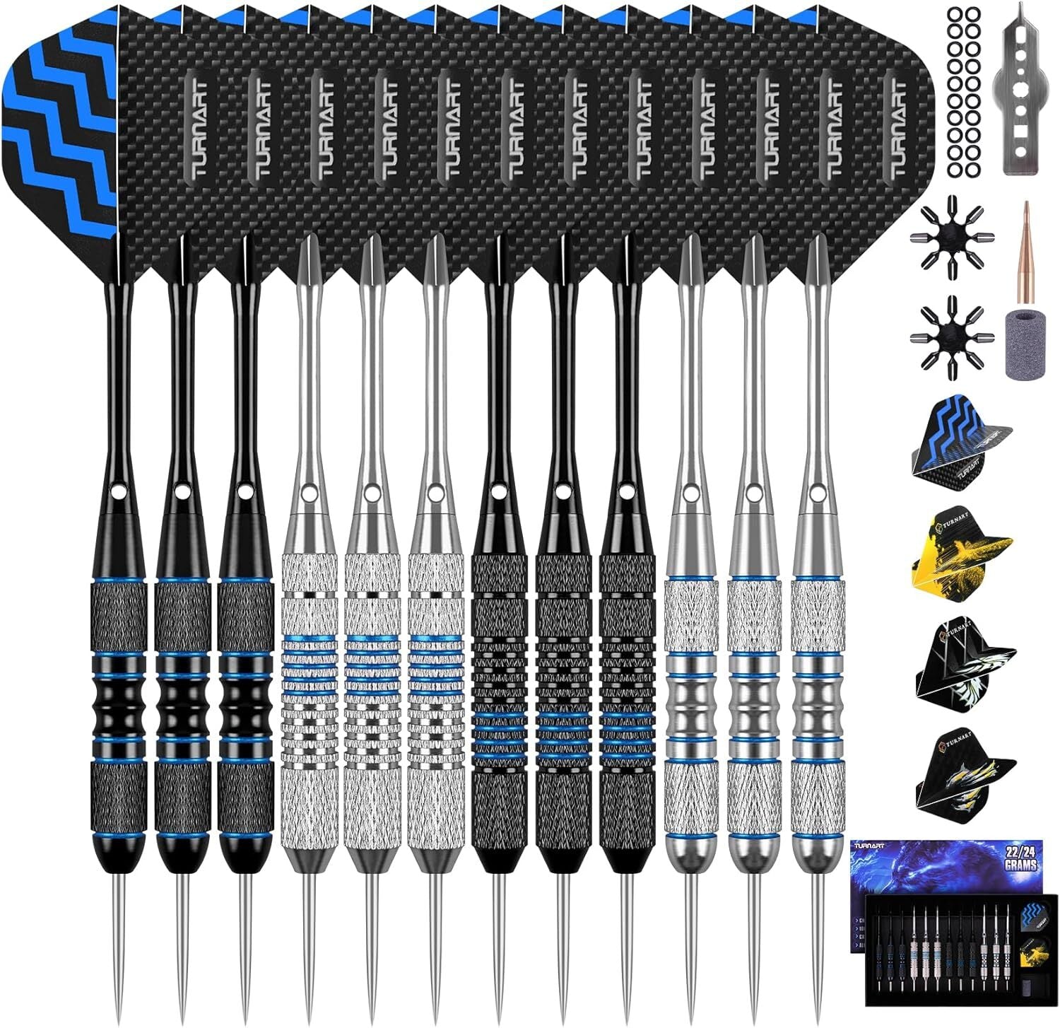 Turnart Darts Metal Tip Set - Steel Tip Darts Darts Set Professional Metal Darts