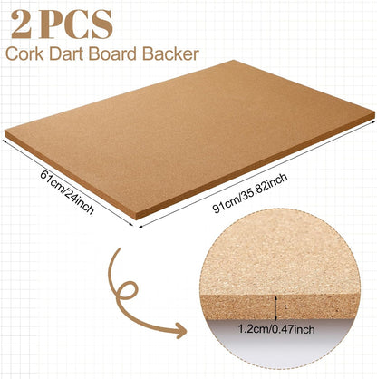2 Pcs Cork Dart Board Backer 36 X 24 X 0.5 Inch Wall Protection Dartboard Backboard Protector Dart Surround Board Backing for Wall Bulletin Display Area