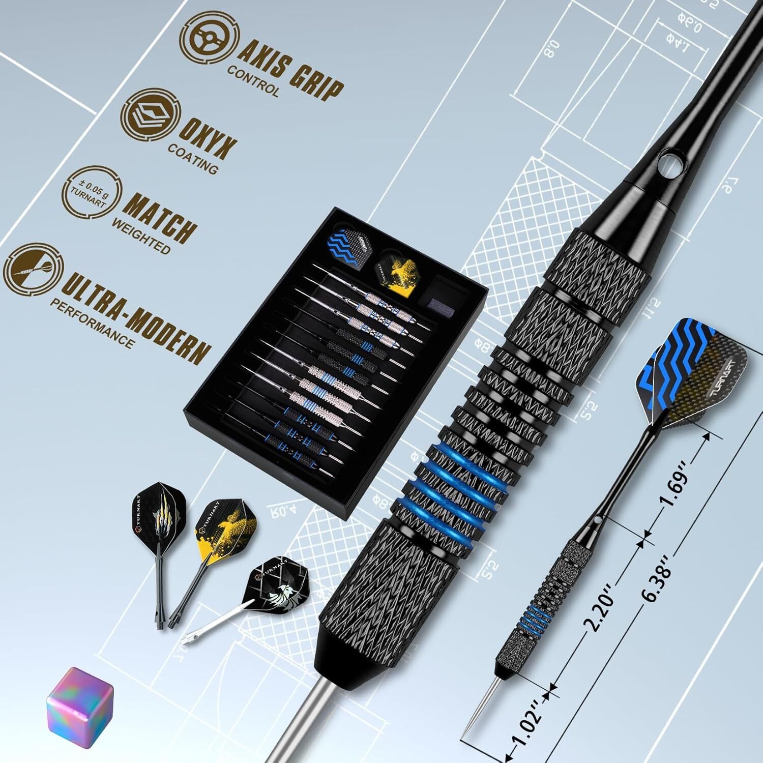 Turnart Darts Metal Tip Set - Steel Tip Darts Darts Set Professional Metal Darts