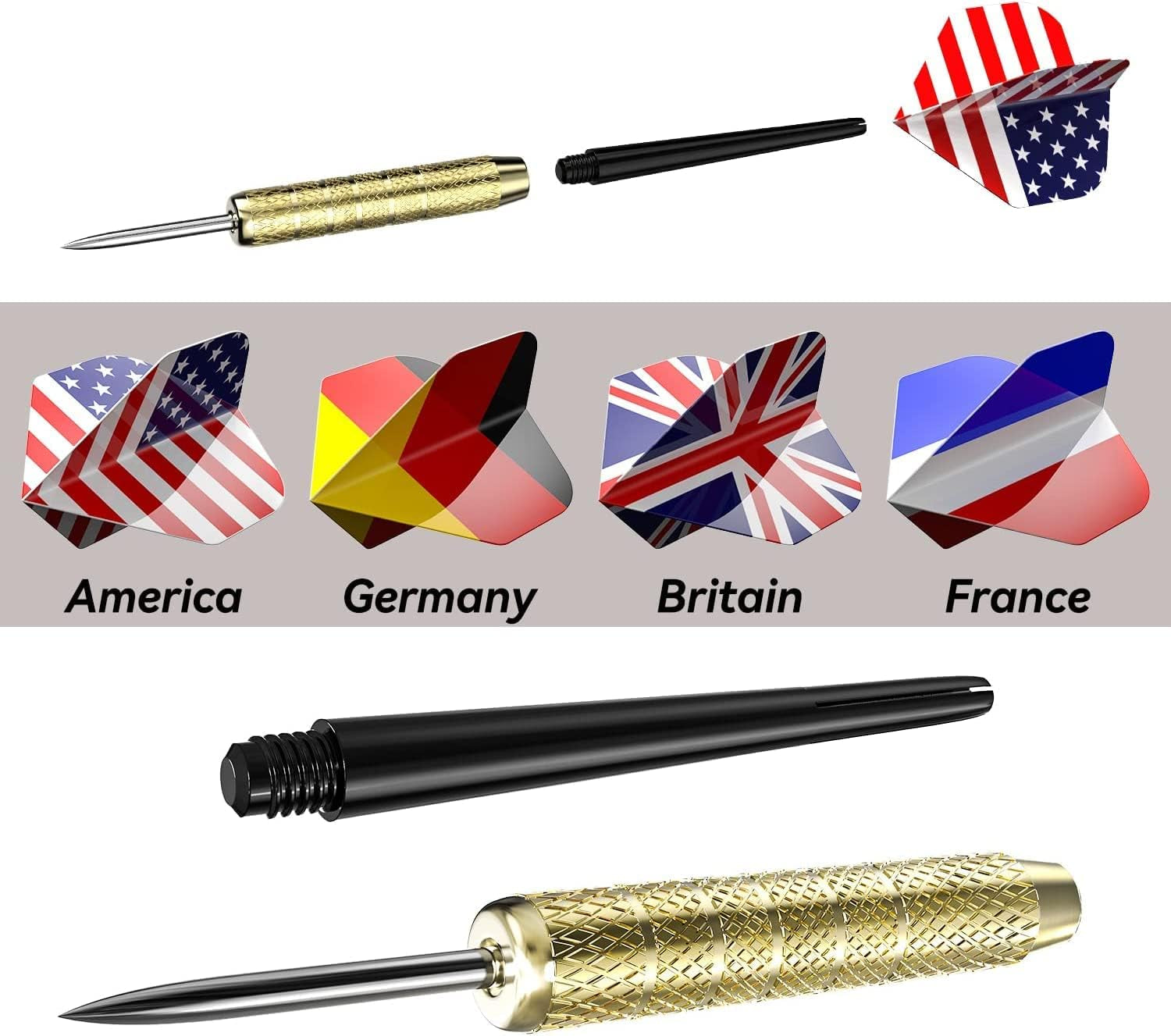 Steel Tip Darts, Professional Metal Darts with National Flag Flights (4 Styles) - Dart Metal Tip Set, 12 Pcs Metal Dart, Darts for Dartboard with 3 Free PVC Dart Rods