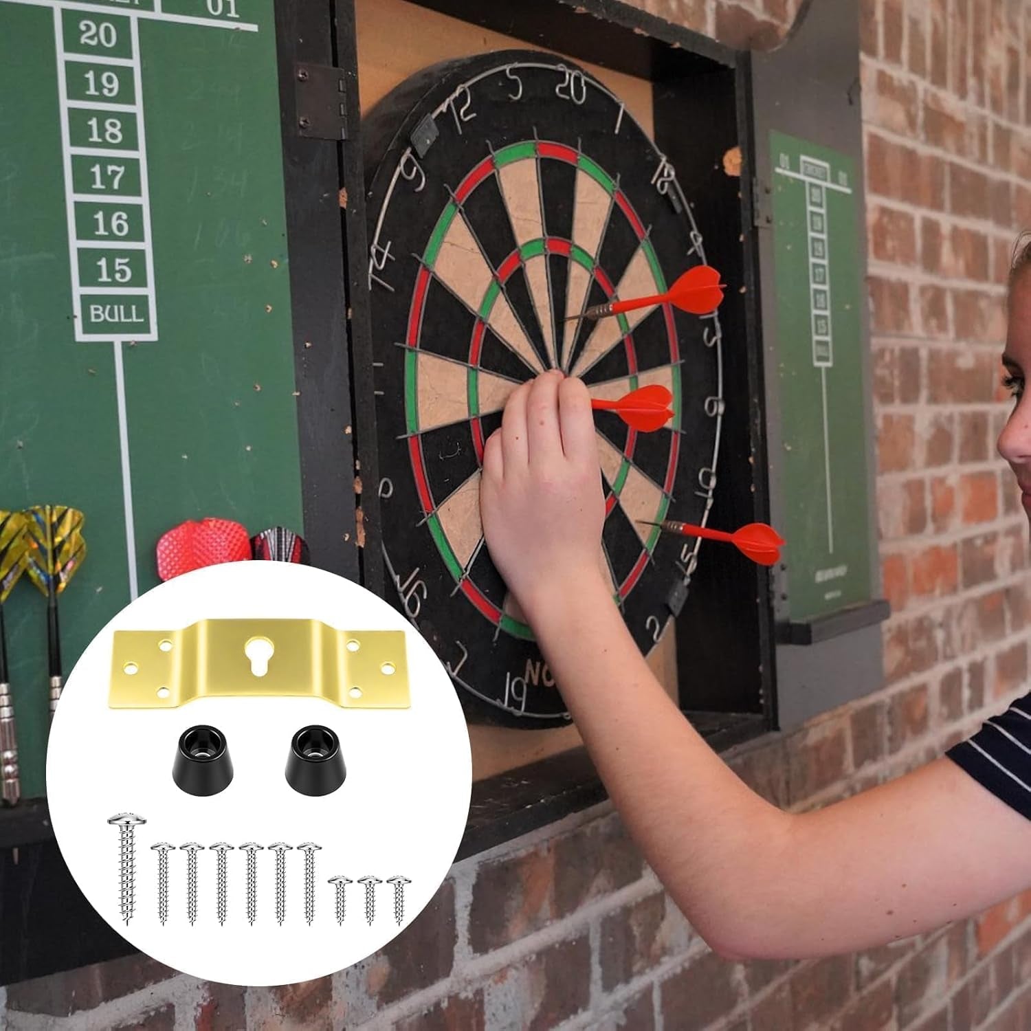 1Set Gold Metal Dartboard Hanger, Portable-Dartboard Mounting Bracket Kit, Dart Board Bracket Hanging Dartboards with Screws, Nails and Stabilisers Dart