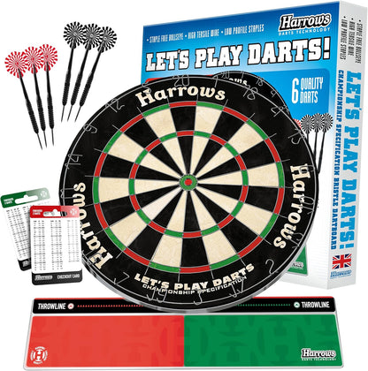 Dart Board Let’S Play Set, Dartboard Official Size I Darts Board with 6 Darts I Compatible with Dart Board Stand, Dart Board Lighting, Dartboard Cabinet I 6 Darts Set with Board