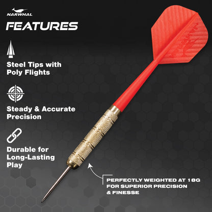 Recreational Steel Tip Dart Set for Bristle Dartboards, 15G, 5.6 In. 6 Pack for 2 Players