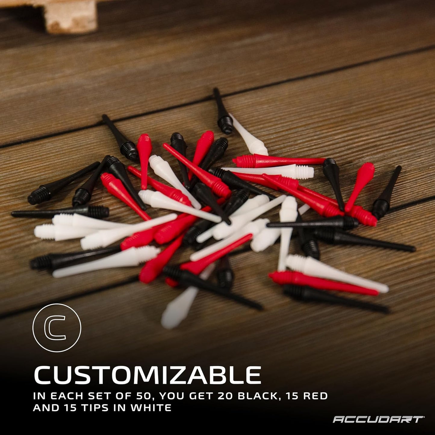 50 Pack Replacement Soft Tips - 20 Black - 15 Red - 15 White - Fully Customizable - Designed for Electronic Dartboards