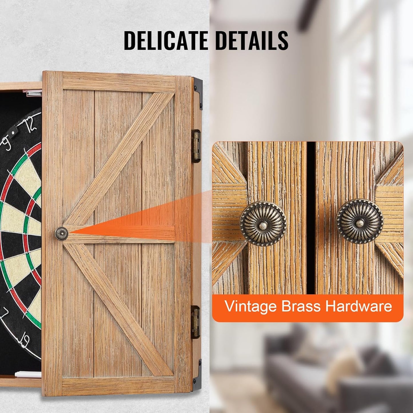 Dartboard Cabinet, Solid Wood Dartboard Cabinet Set, Official Size Hideaway Cabinet with Socreboard and Accessories, Features Easy Assembly, Idea for Cricket Games (Dartboard Not Included)